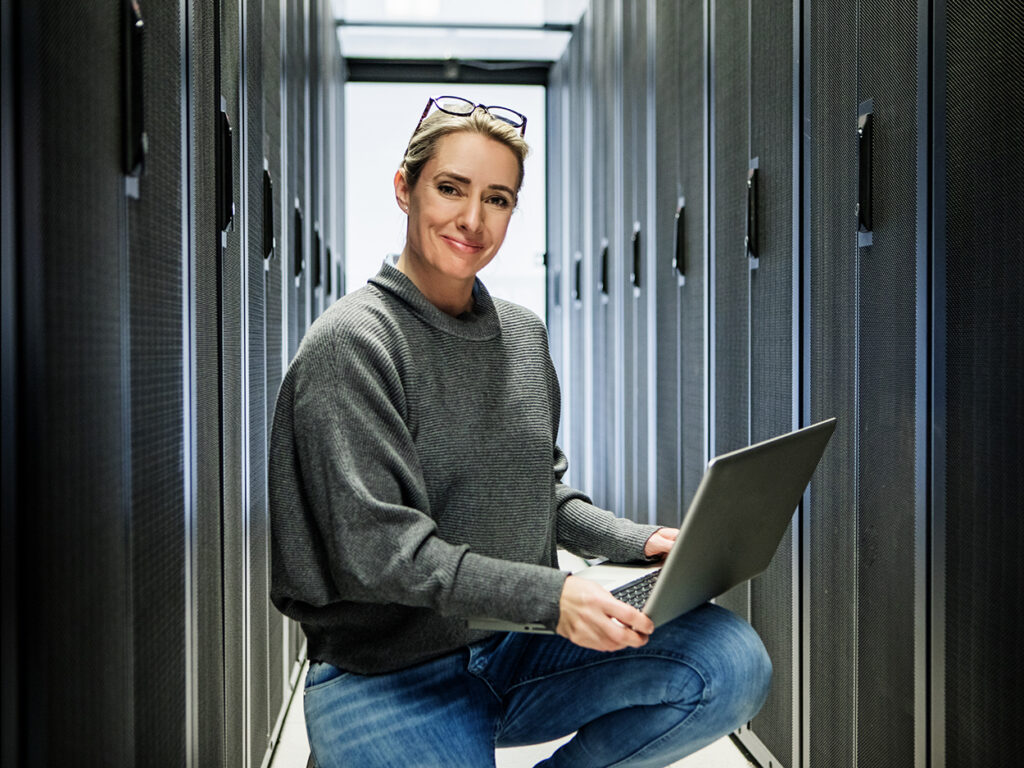 A female server room technician