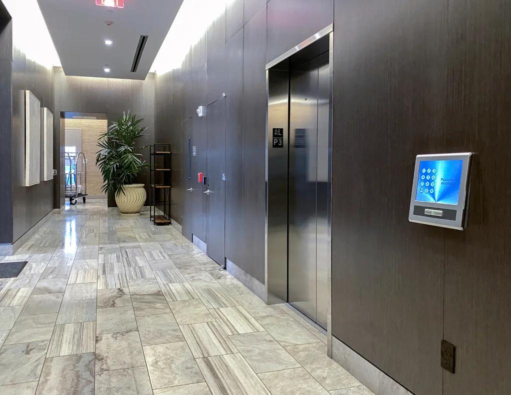 Elevator with touch screen outside